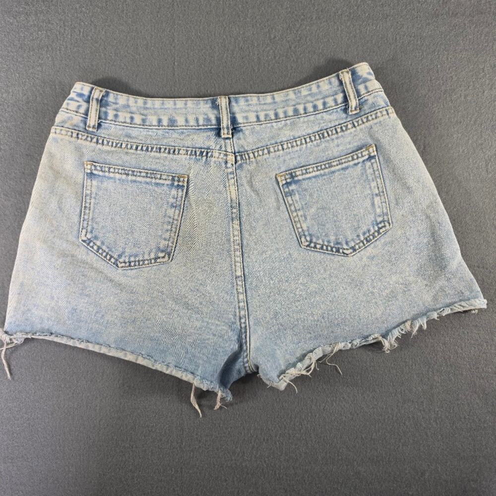 Womens Light Wash Distressed Denim Shorts Raw Hem High Rise Cut Off 28 - Picture 9 of 9